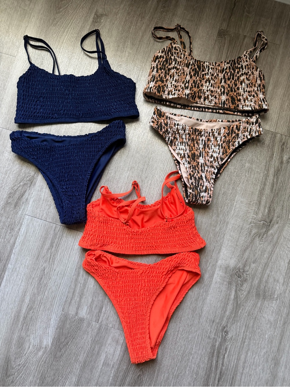 EUC 3 Mosmann Australia Ribbed Bikini Swim Sets in Orange, Navy, animal print S